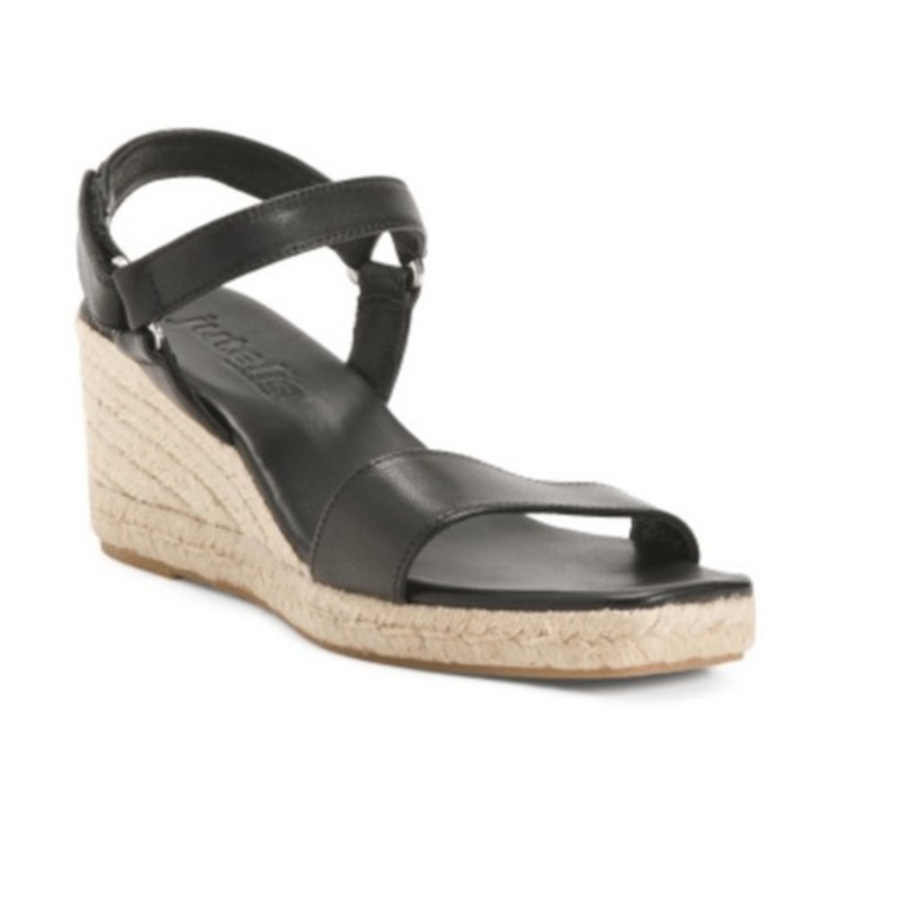 Jutelia Espadrille Wedge Sandals Womens 38‎ Black Leather Spain Boho Summer Chic